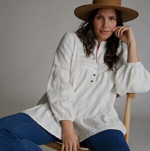 Anthropologie White Tunic with Button Accents